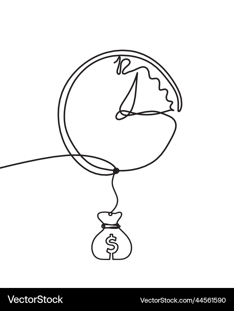 Abstract clock with dollar as line drawing vector image