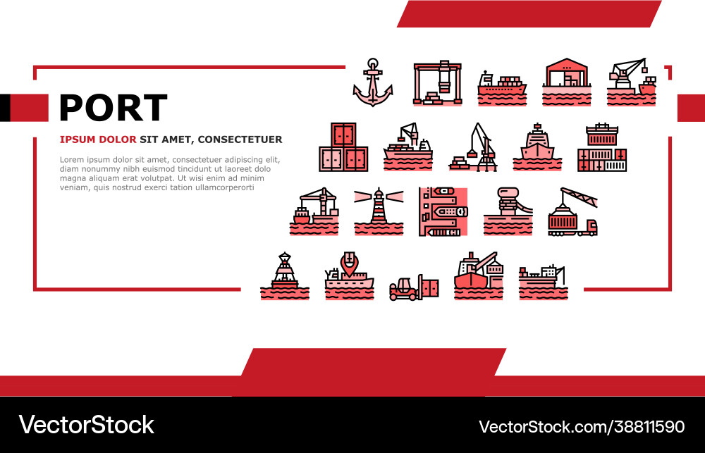 Container port tool landing header Container port tool landing header vector image