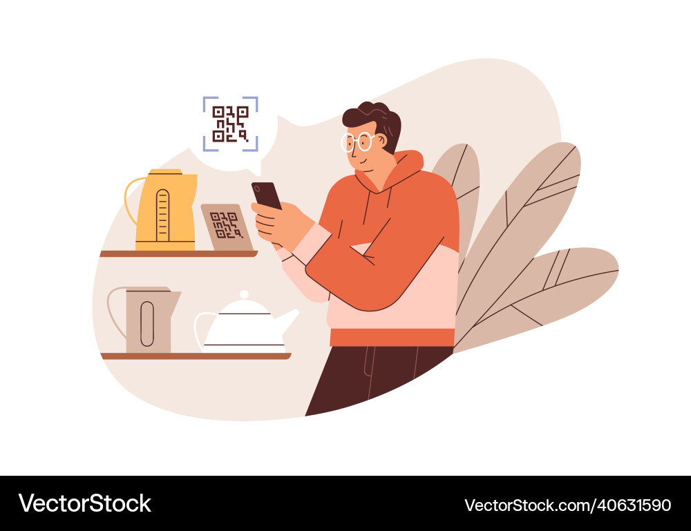 Customer scanning qr with mobile code reader app Vector Image