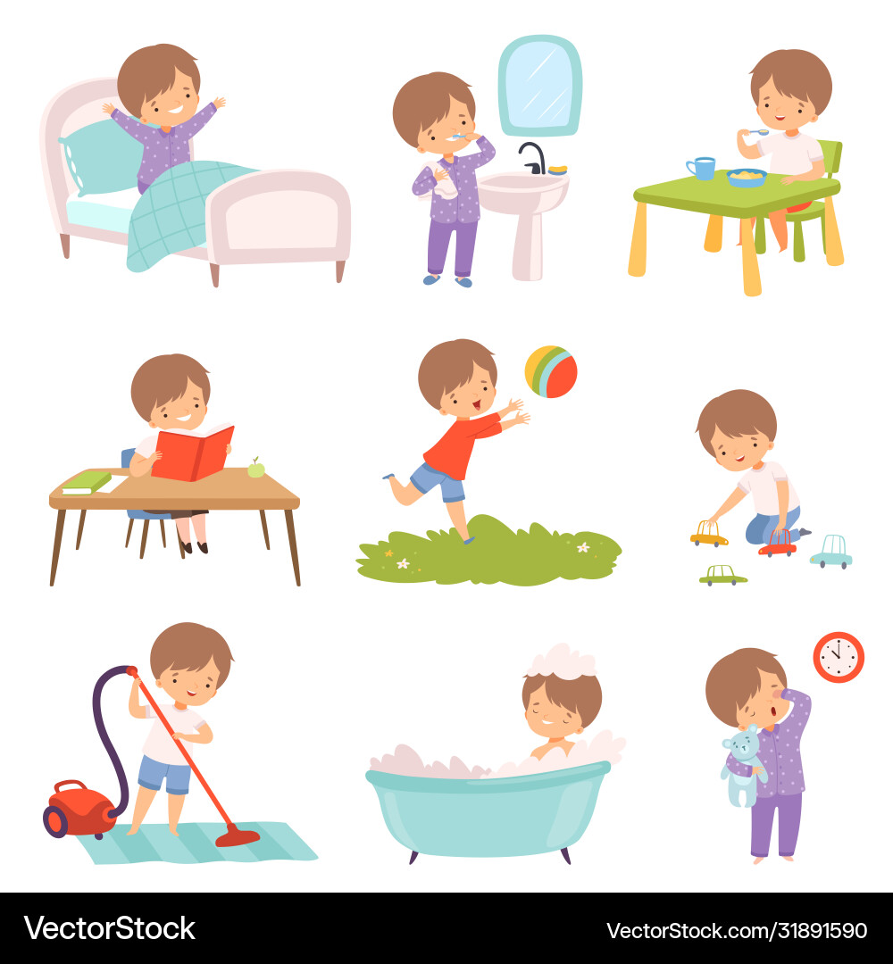 Cute Kid Daily Activities – Royalty-Free Vector | VectorStock, image size:1000x1080