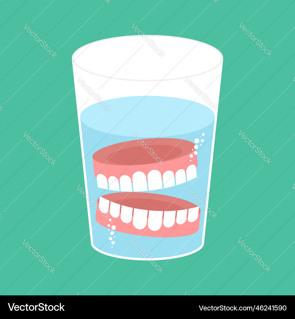 False teeth in glass jaw beaker False teeth in glass jaw beaker Vector Image
