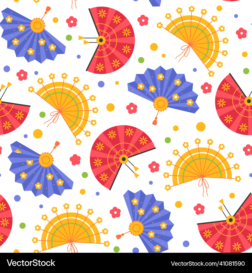 Hand fans seamless pattern japanese folding Hand fans seamless pattern japanese folding vector image