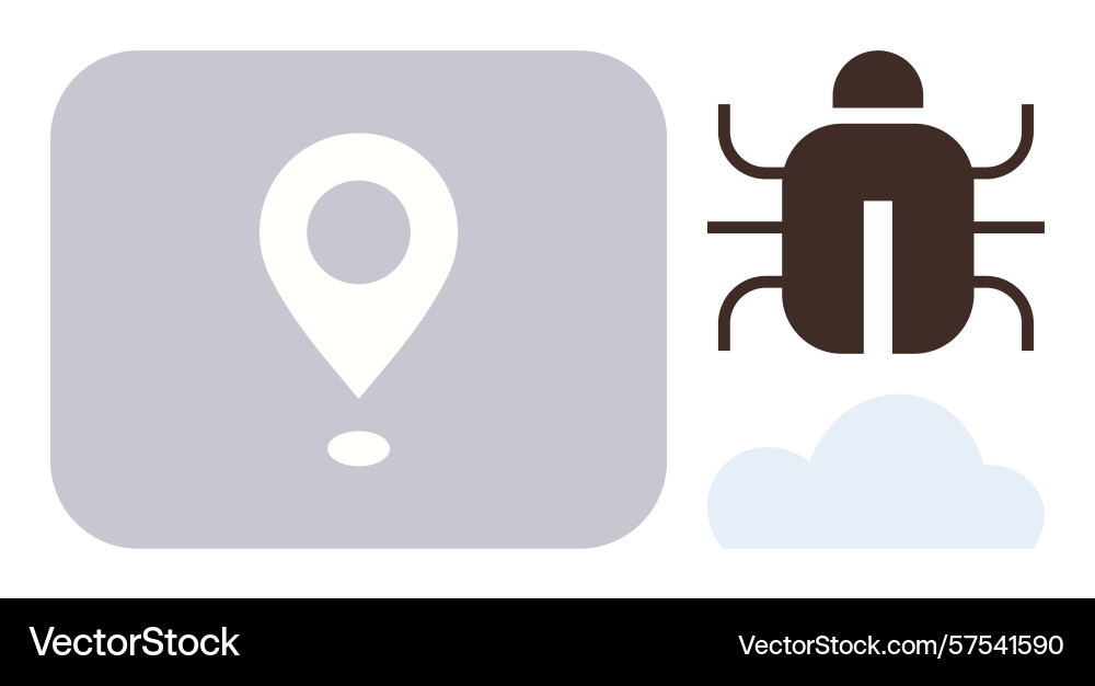 Location pin bug icon and cloud representing Location pin bug icon and cloud representing vector image