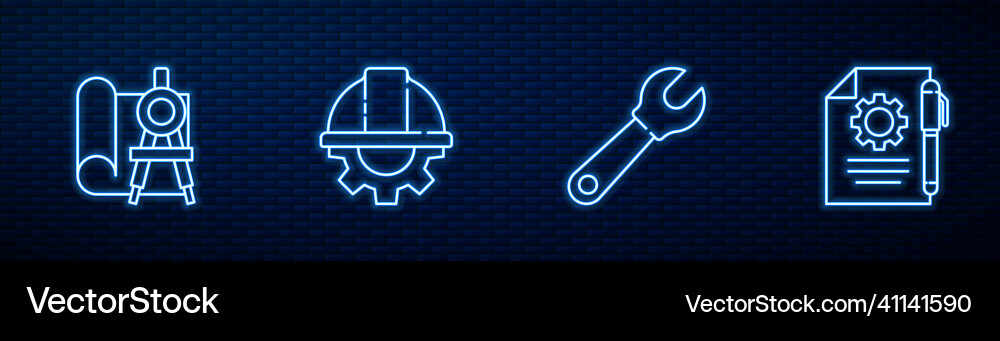 Set line wrench spanner graphing paper Vector Image