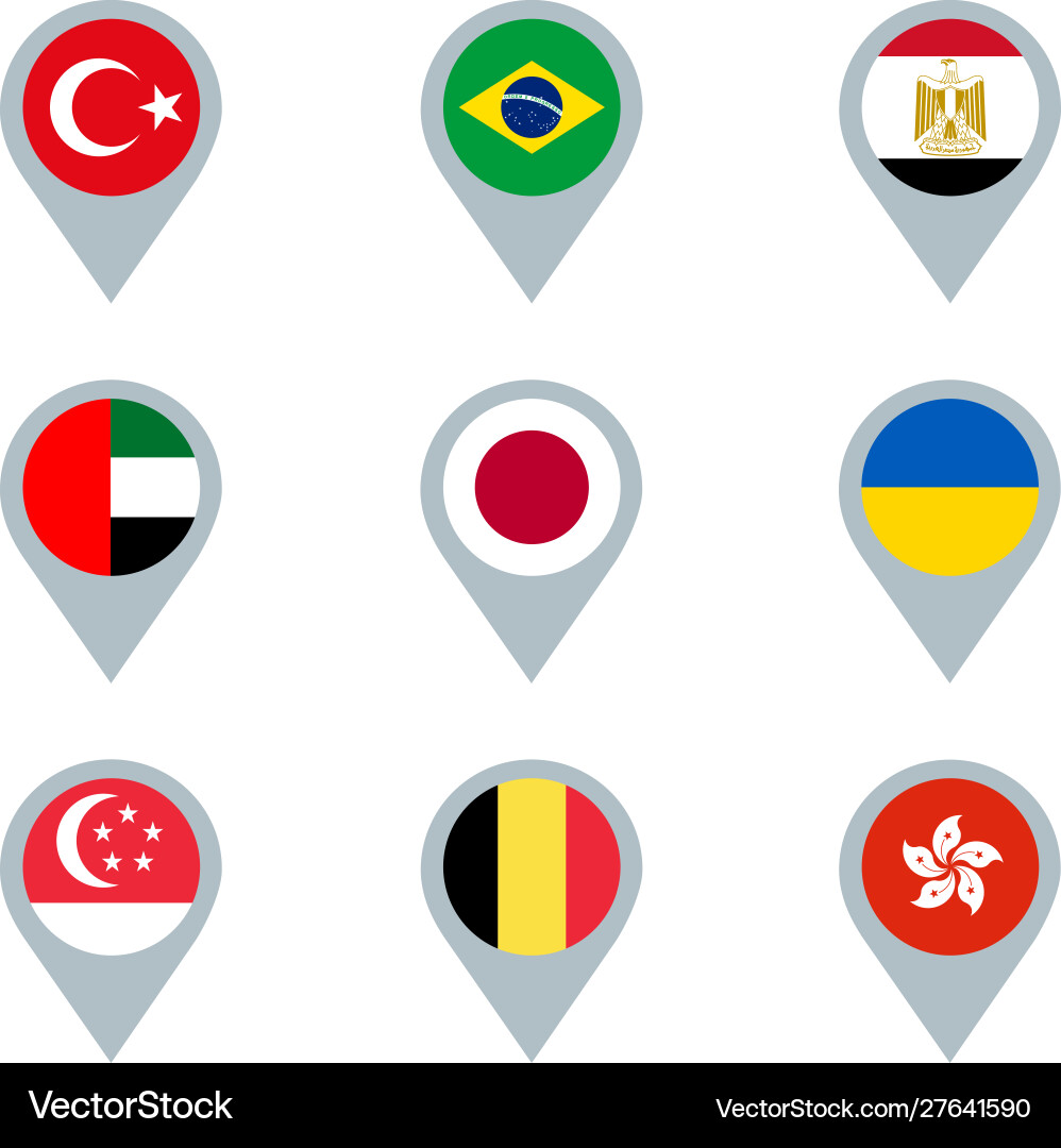 Set map markers with flags Set map markers with flags vector image