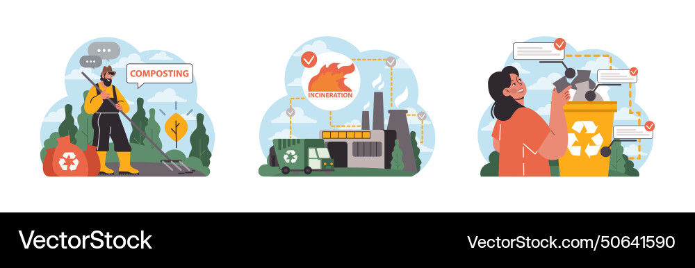 Waste management set flat Waste management set flat vector image