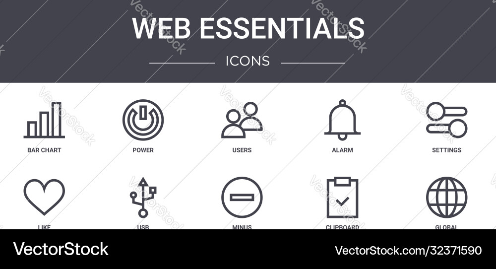 Web essentials concept line icons set contains Web essentials concept line icons set contains vector image