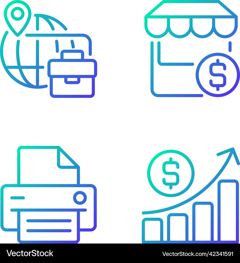 Business development gradient linear icons set Business development gradient linear icons set Vector Image