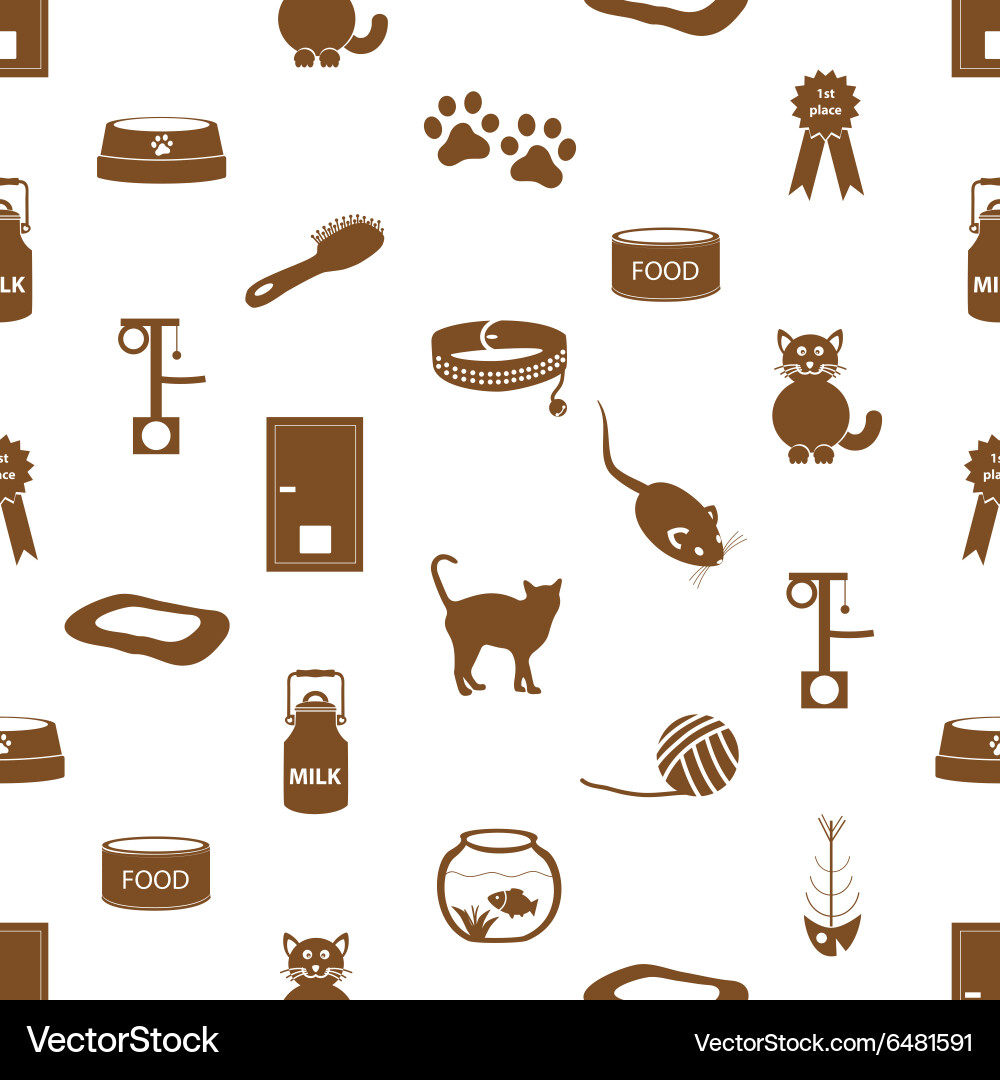 Cats pets items simple icons seamless pattern vector image