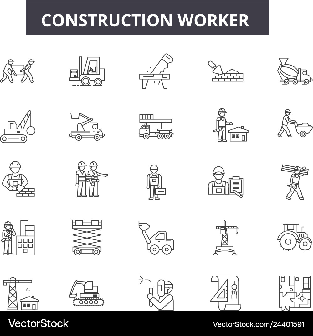 Construction worker line icons for web and mobile Vector Image