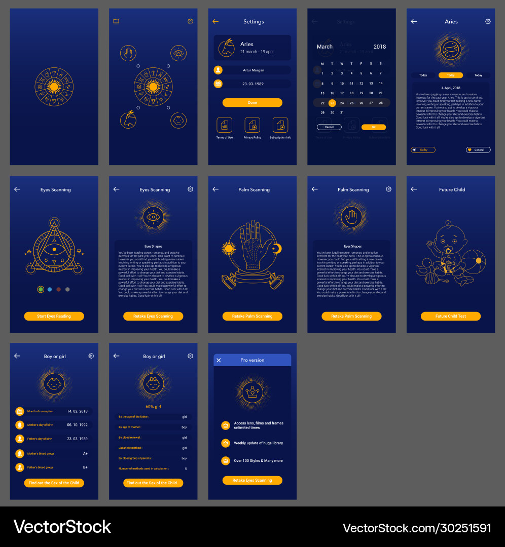 Horoscope ui design app mobile user interface Horoscope ui design app mobile user interface vector image