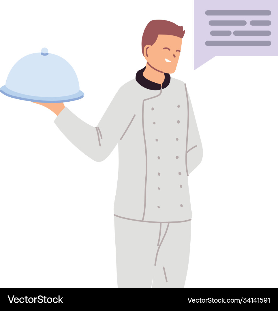 Man cook with tray and message bubble Vector Image