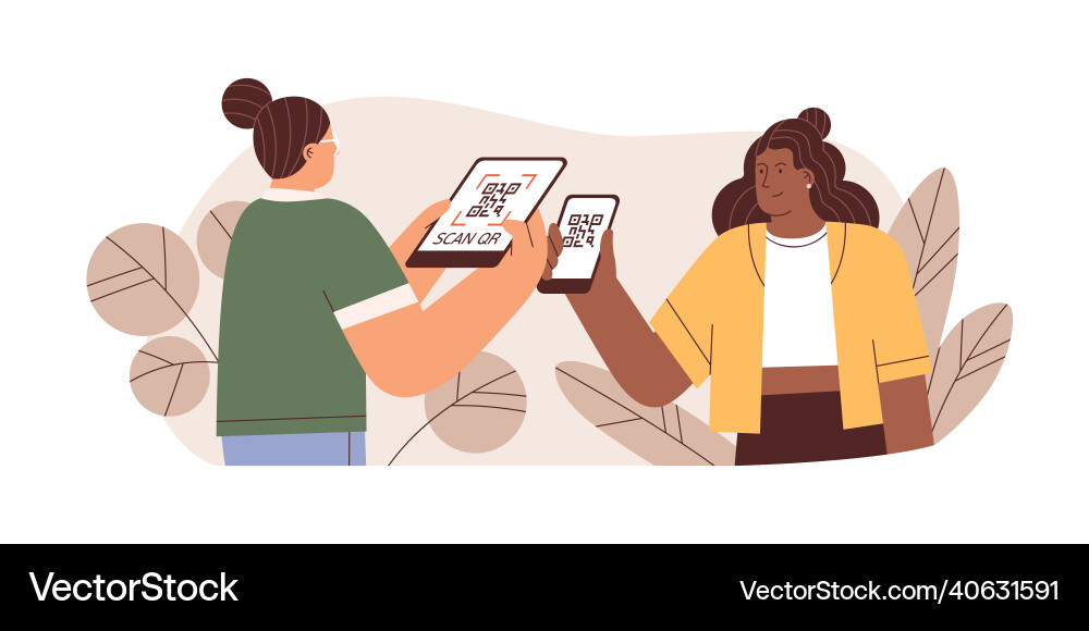 Seller scanning qr code with mobile scanner Seller scanning qr code with mobile scanner vector image