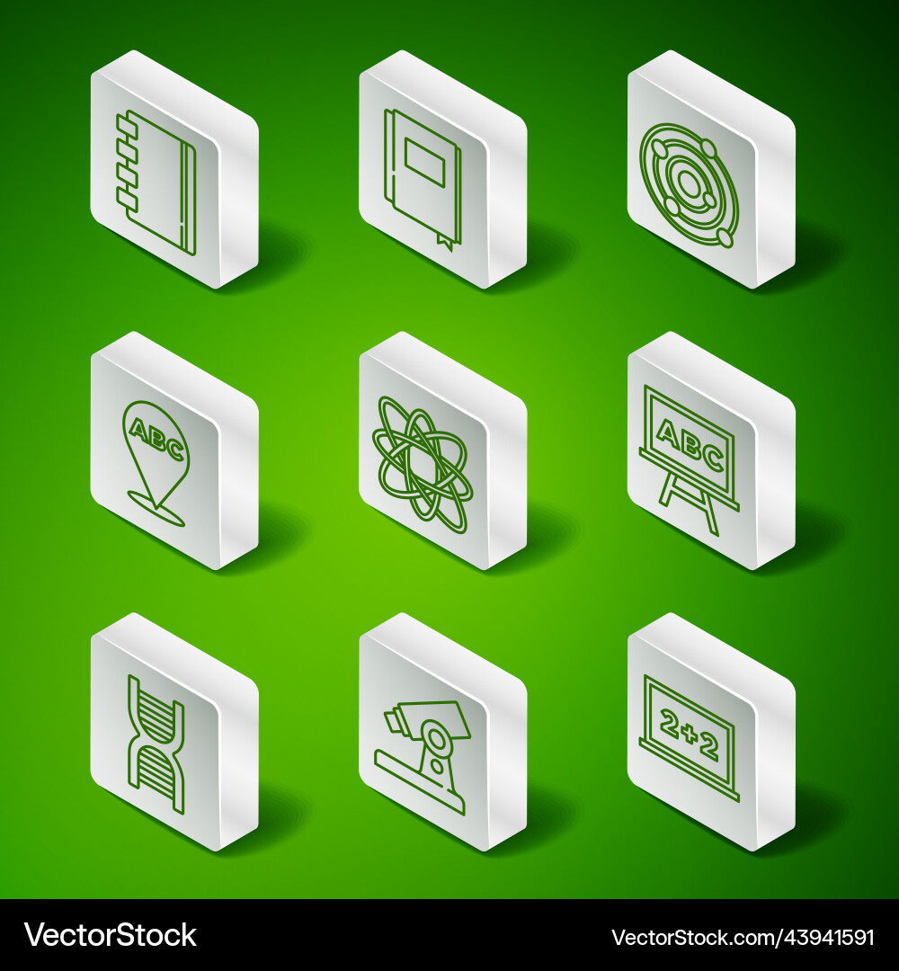 Set line chalkboard microscope spiral notebook vector image