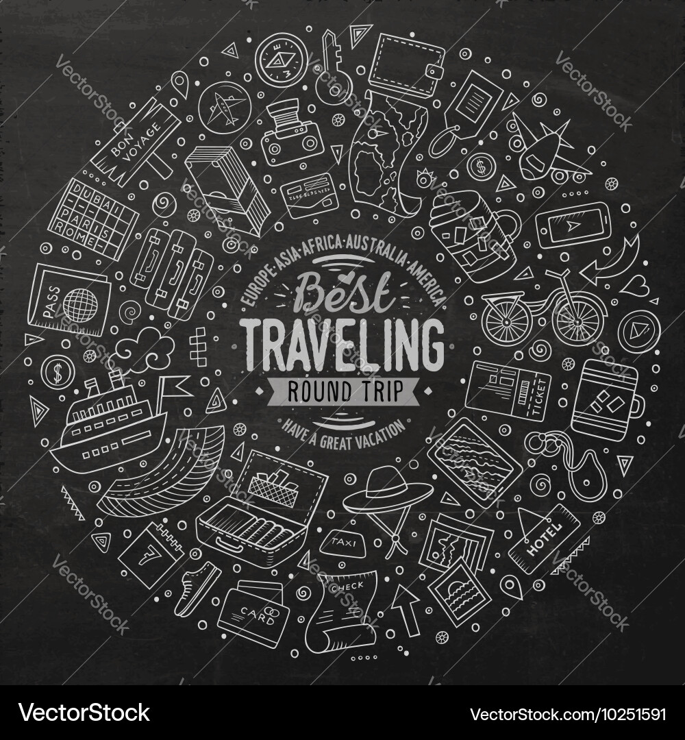 Travel Objects Round Frame Set Vector Image