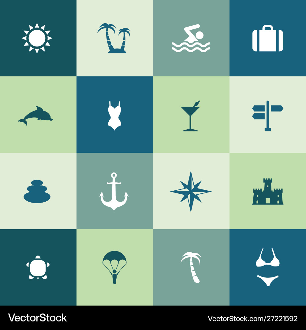 Beach icons universal set for web and ui vector image