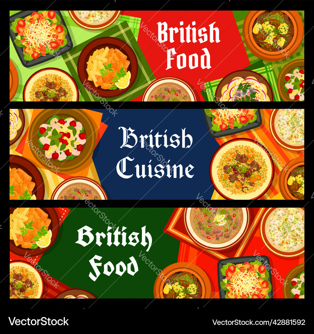 Britische Küche Restaurant Fleischgerichte Banner Britische Küche Restaurant Fleischgerichte Banner vektorbild
