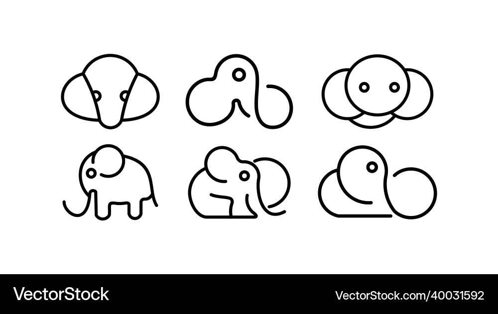 Elephant Icon Set - Line Art Vektorbild