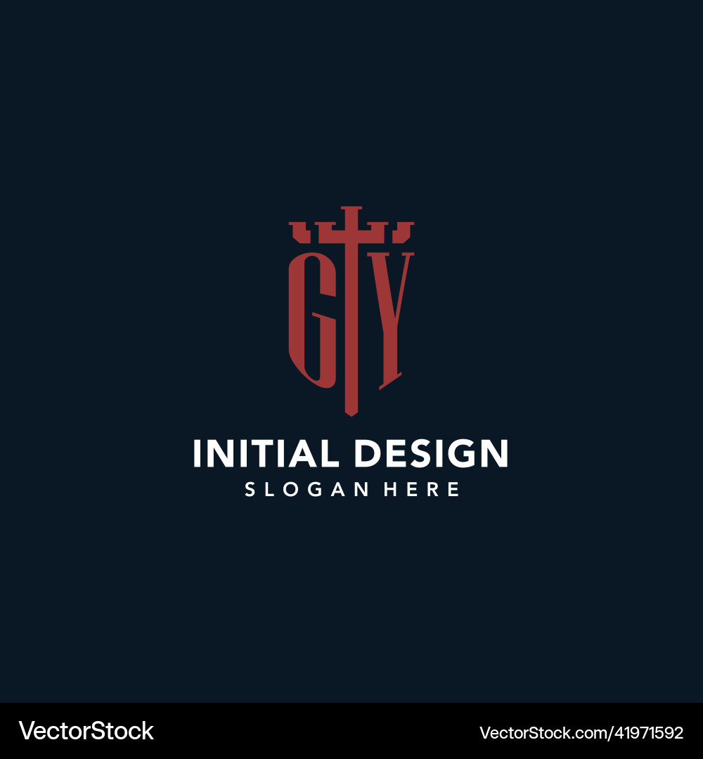 Gy initial monogram logos with sword and shield Gy initial monogram logos with sword and shield Vector Image