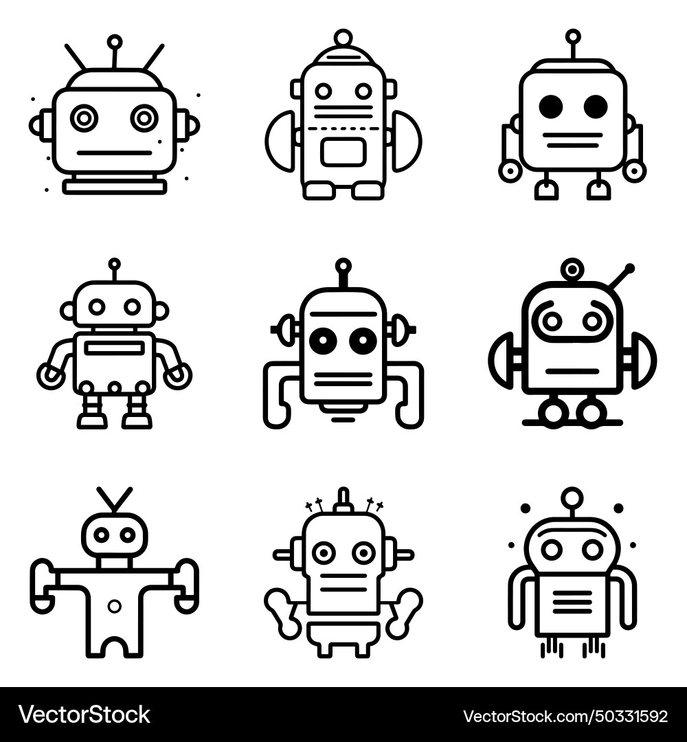 Robots flat icon set isolated on white background Vector Image