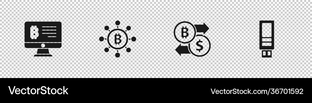 Set mining bitcoin from monitor blockchain Set mining bitcoin from monitor blockchain vector image