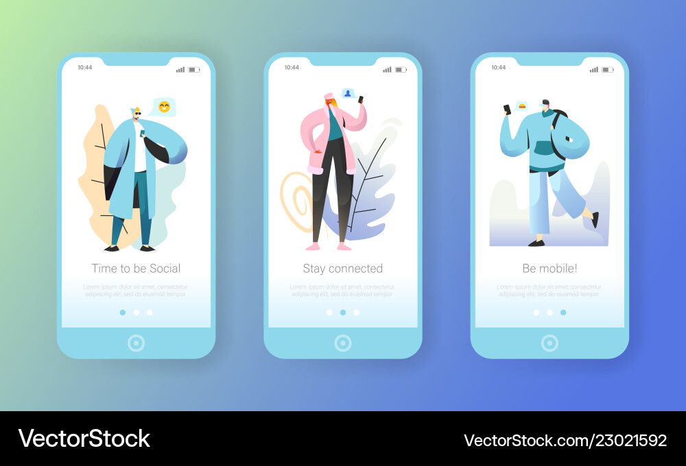 Social media onboarding mobile app screens Social media onboarding mobile app screens vector image