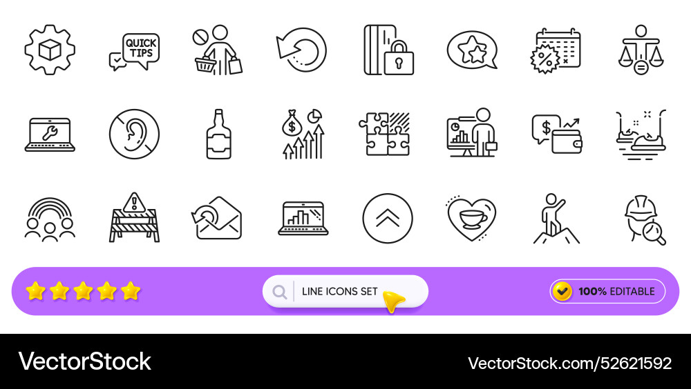 Star inspect and wallet line icons for web app Star inspect and wallet line icons for web app Vector Image