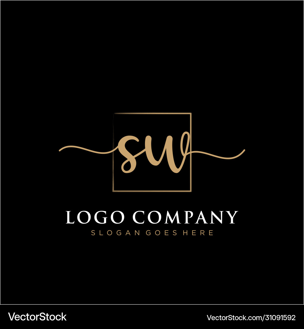 Sw initial handwriting logo with rectangle vector image
