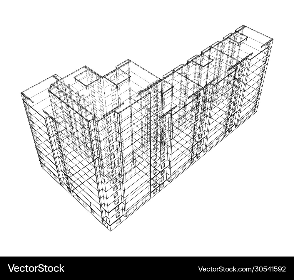 Wire-frame model a multi-storey building Vector Image