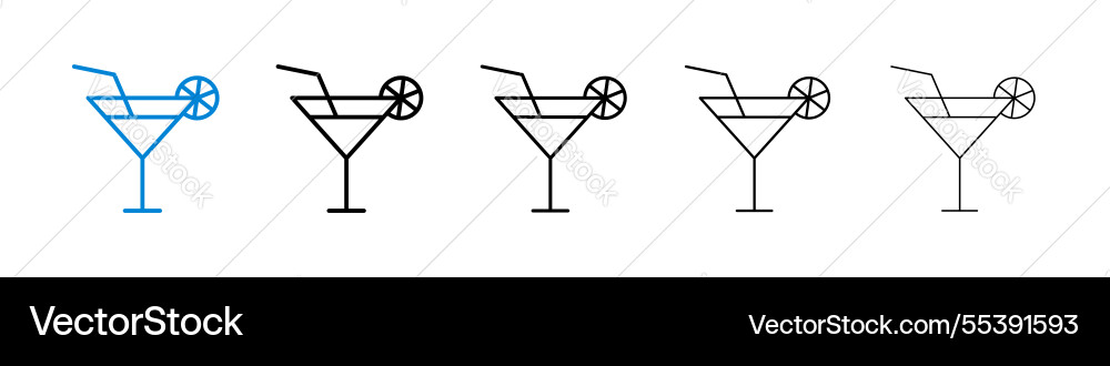 Cocktail icons in five different stroke sizes Vector Image
