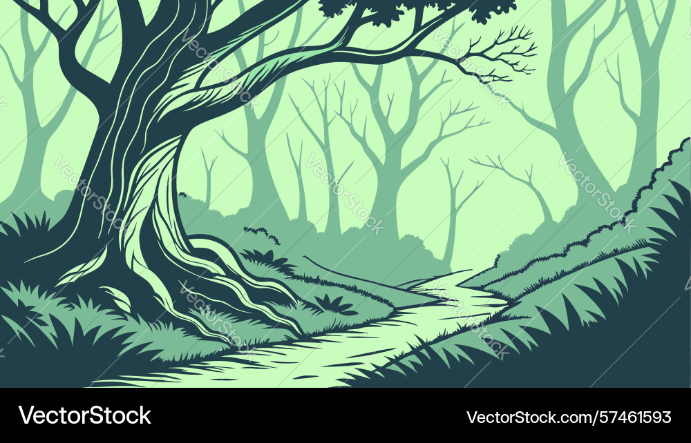Katana sword in twisted tree forest design Vector Image