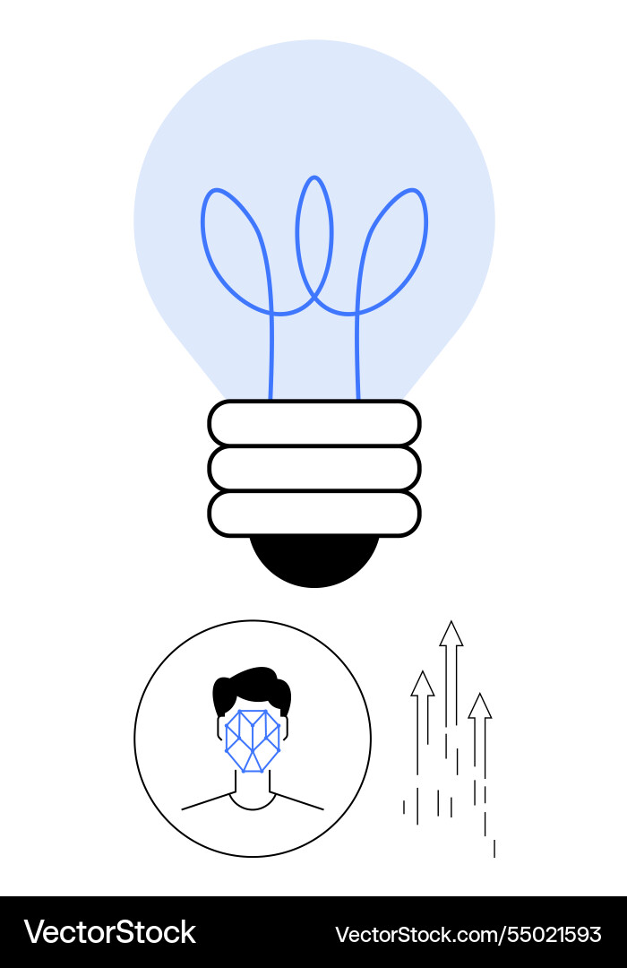 Lightbulb with facial recognition and upward Vector Image