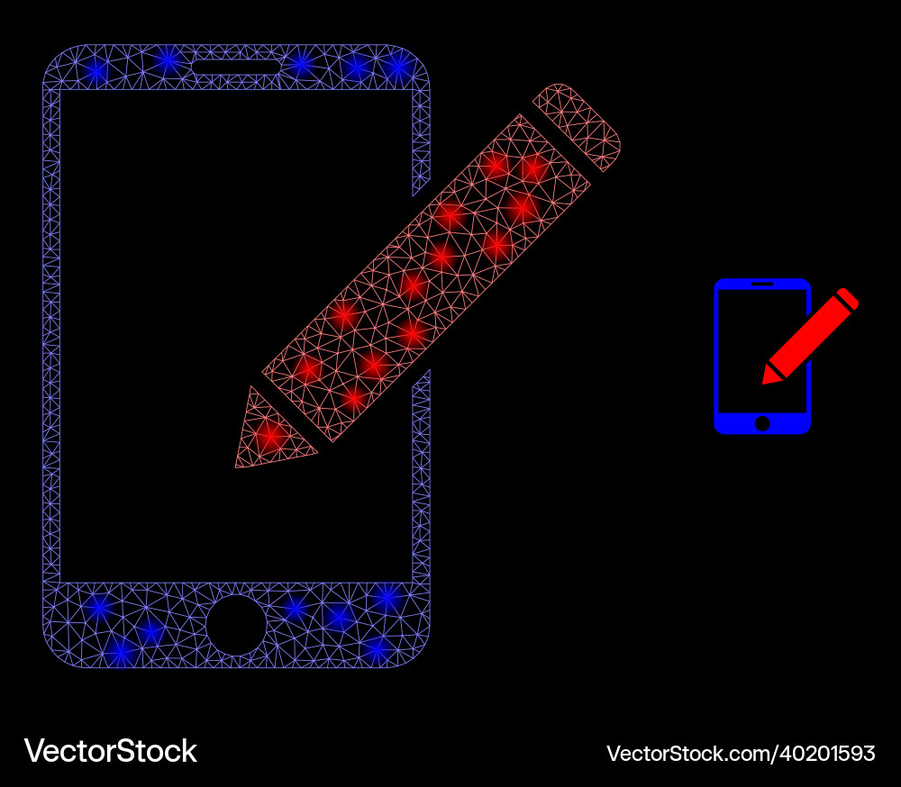 Mesh web edit phone records with glowing vector image