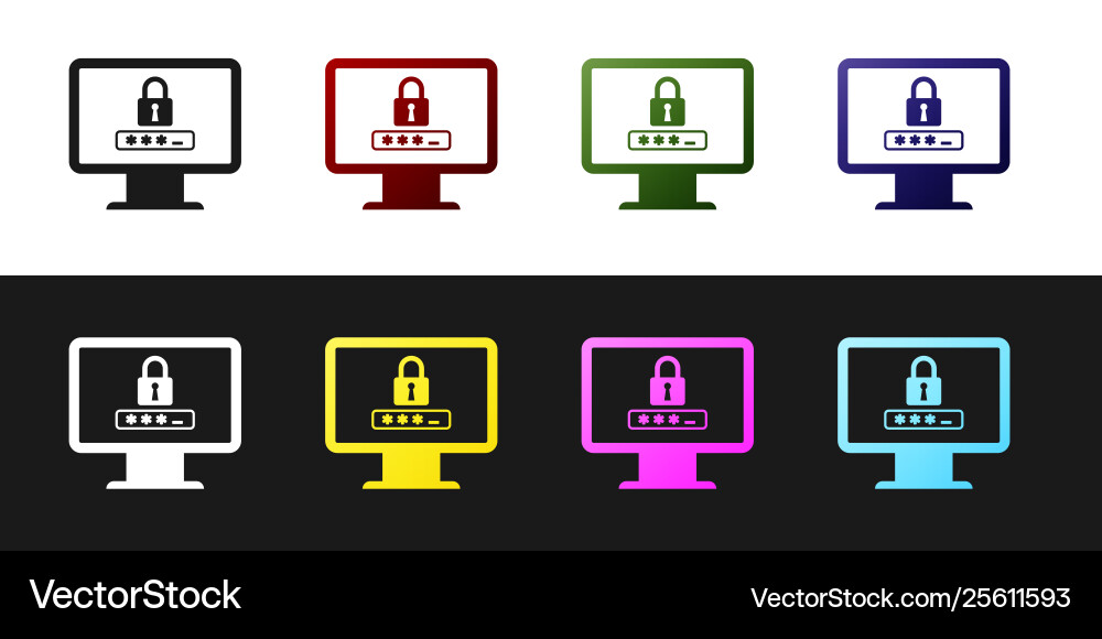Monitor mit Passwort-Benachrichtigung und Schloss einstellen Vektorbild