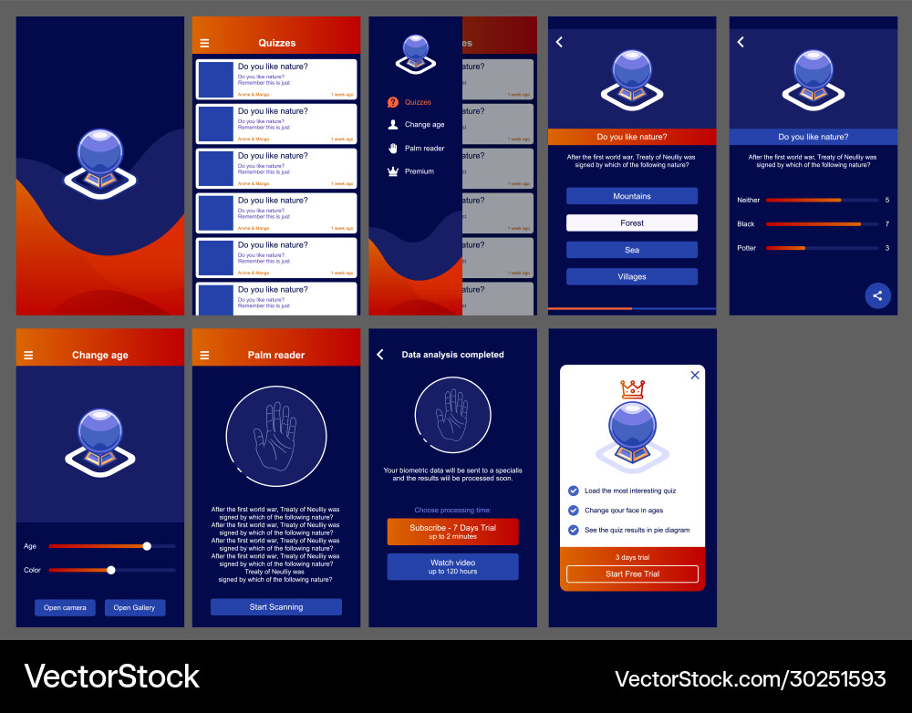 Quiz App ui design mobile Benutzeroberfläche vektorbild
