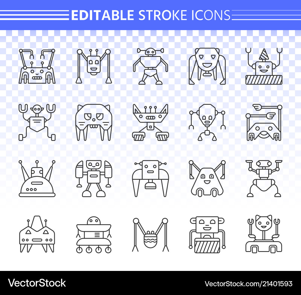 Robot simple black line icons set Robot simple black line icons set vector image