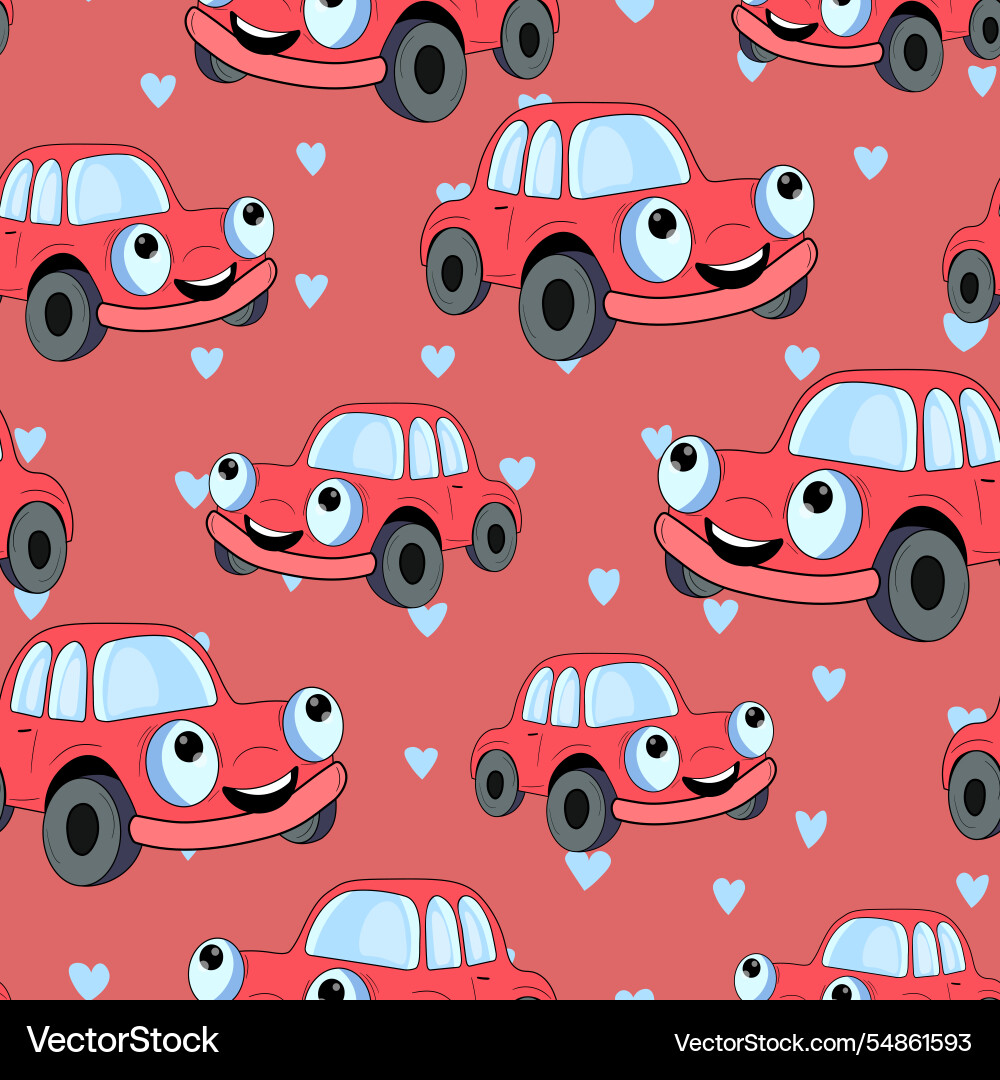 Seamless pattern with cute car on color background Seamless pattern with cute car on color background vector image