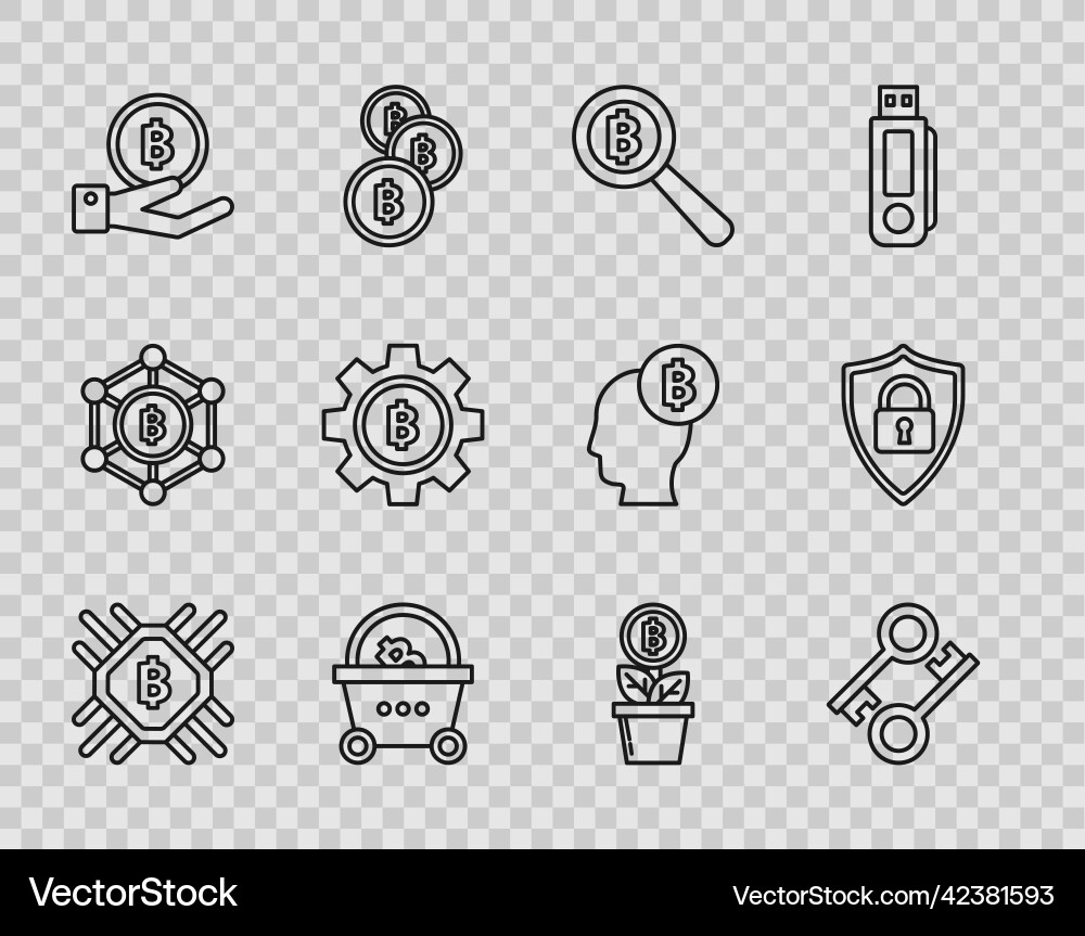 Set line cpu mining farm cryptocurrency key Set line cpu mining farm cryptocurrency key vector image