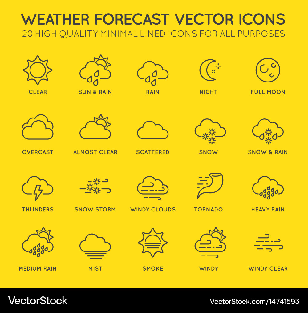 Set minimal weather related line icons contains vector image