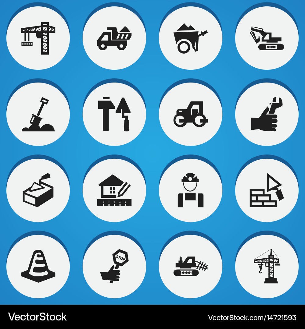Set of 16 editable building icons includes vector image