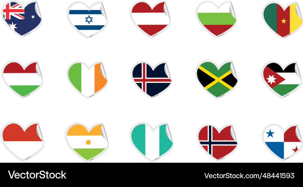 Set of heart shapes with different flags vector image