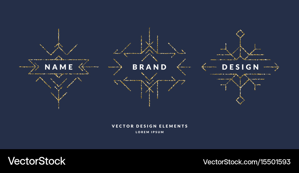 Set of modern geometric framework for text gold vector image