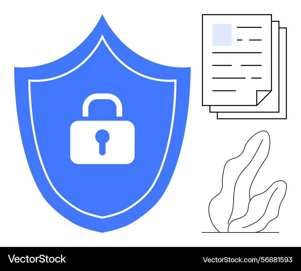 Shield with lock icon representing data protection Shield with lock icon representing data protection vector image