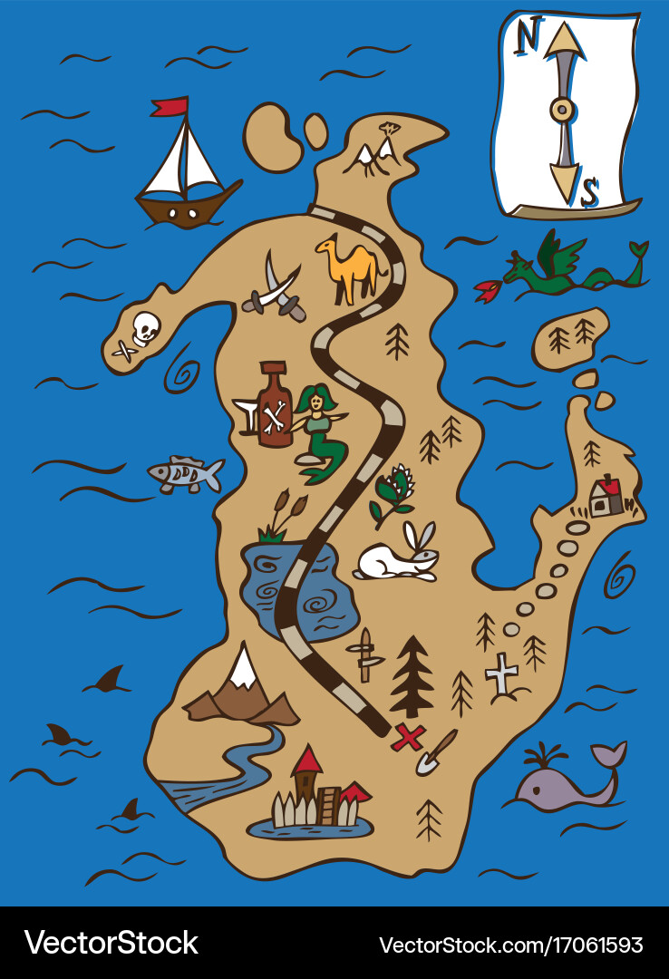 Treasure map and scroll vector image
