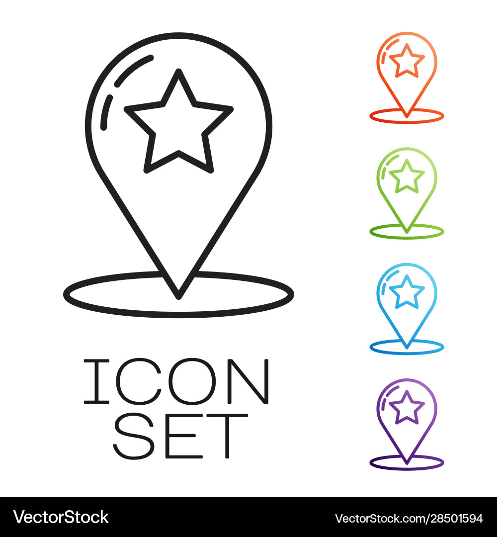 Black line map pointer with star icon isolated Black line map pointer with star icon isolated vector image