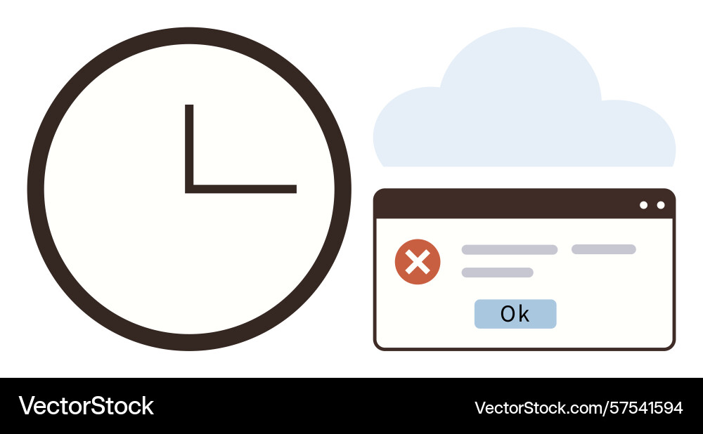 Clock with error message window and cloud Clock with error message window and cloud vector image