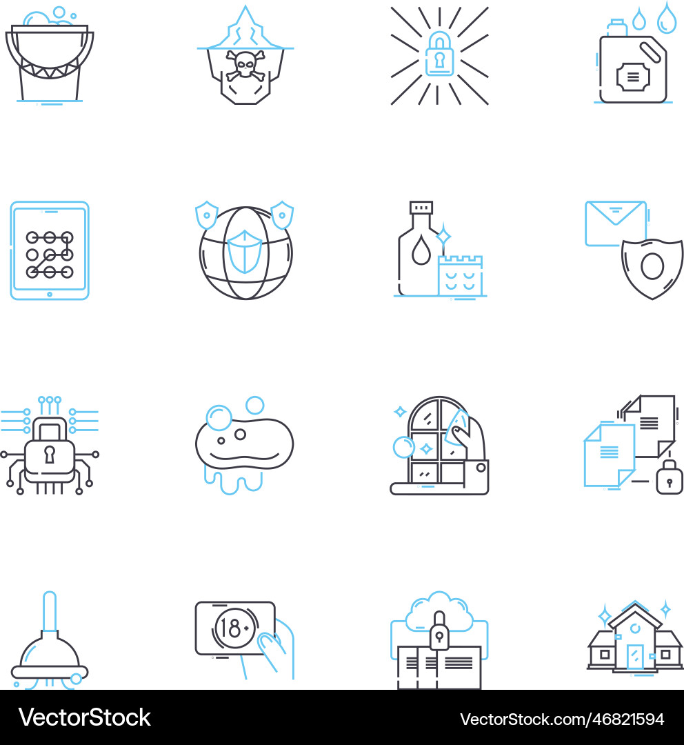 Disinfecting linear icons set sanitizing Vector Image