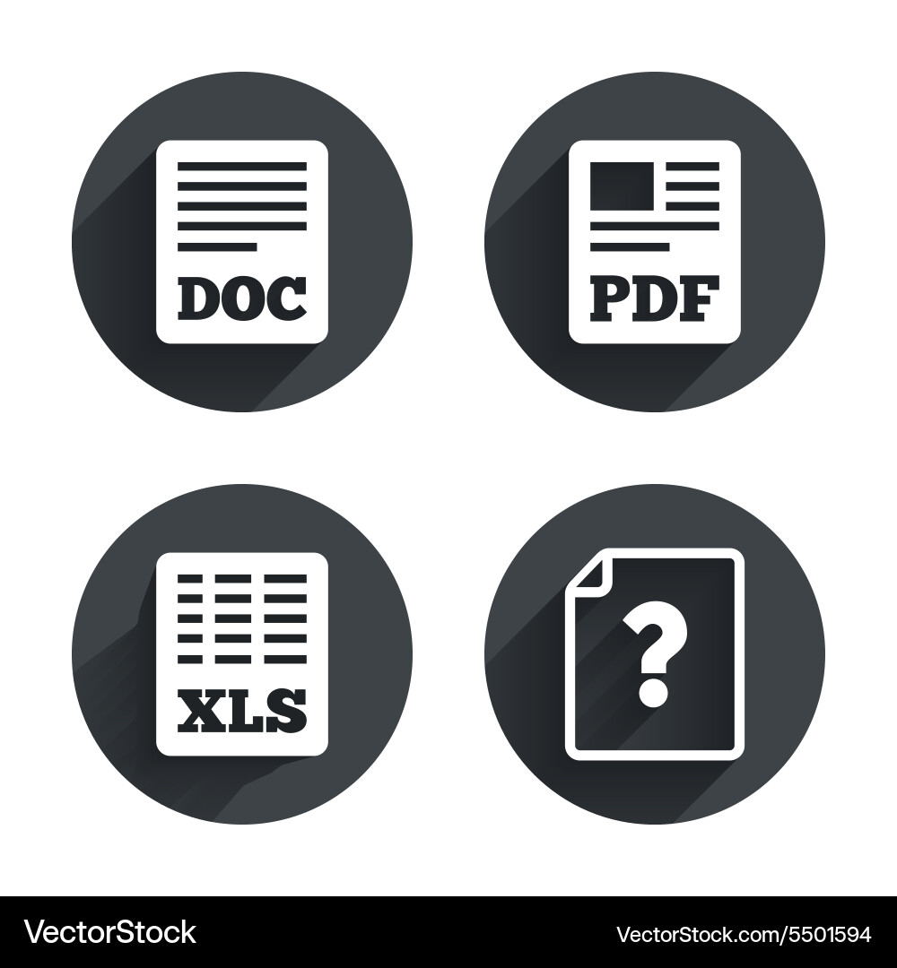 Document icons xls pdf file signs vector image