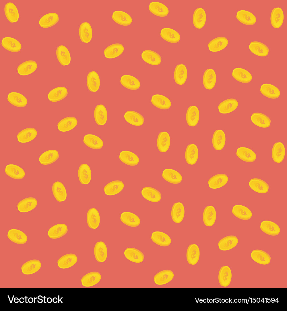 Falling coins pattern red background vector image