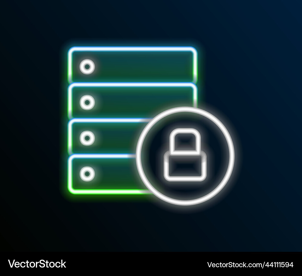 Glowing neon line server security with closed Glowing neon line server security with closed Vector Image
